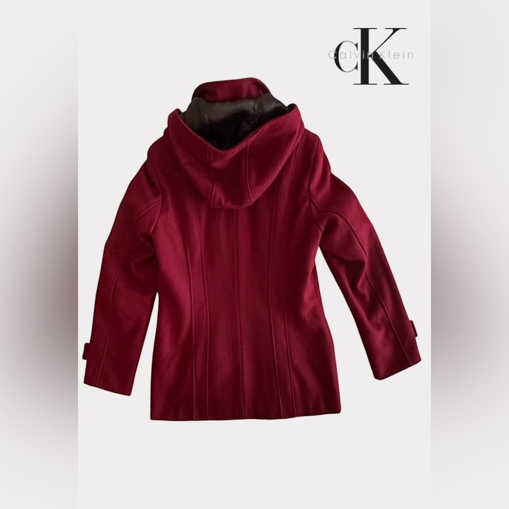 Calvin Klein Women's Wool Blend Burgundy Hooded Coat - Picture 3 of 10